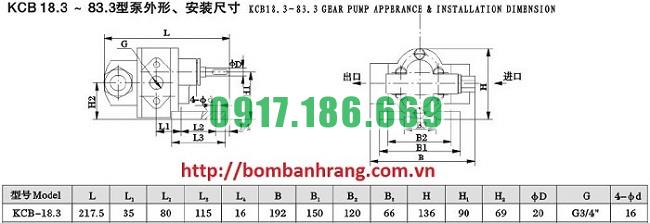 kích thước bơm bánh răng kcb18.3